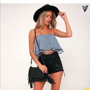 Lulus Denim Blue Strapless Crop Top (S)